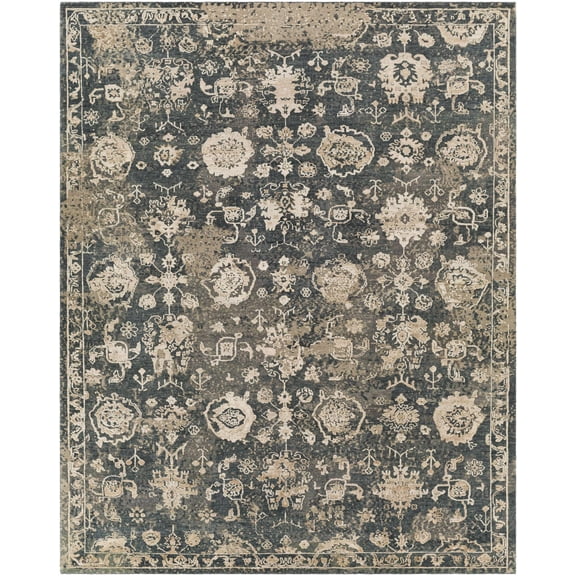 Hauteloom Cutlerville Wool Living Room, Bedroom Area Rug - Traditional - High Pile - Charcoal, Cream, Peach - 2' x 3'