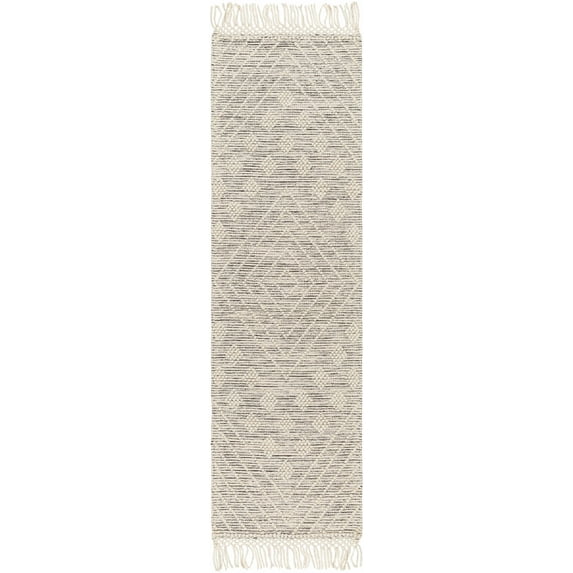 Hauteloom DAMA Wool Hallway, Kitchen Runner Rug - Traditional, Transitional - Ivory, Black - 2' x 5'