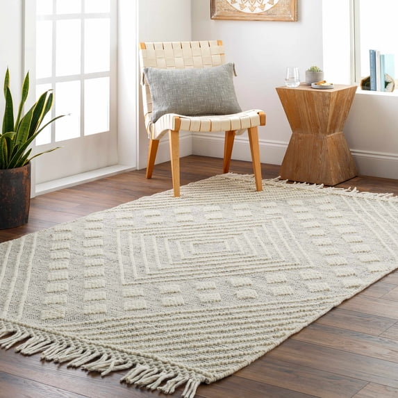 Hauteloom DAMA Wool Living Room, Bedroom Area Rug - Beige, Purple, Gray - 8' x 10'