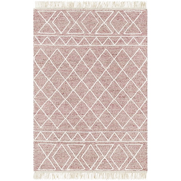 Hauteloom Dacudao Wool Living Room, Bedroom Area Rug - Bohemian, Transitional - Burgundy, Dusty Pink, Cream - 6' x 9'