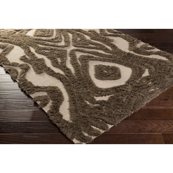 Hauteloom Dailey Wool Living Room, Bedroom Area Rug - Natural Fibers - Plush Pile - Dark Red, Medium Brown - 8' x 11'