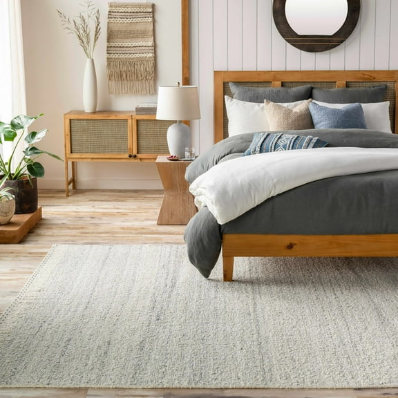 Hauteloom Dalaoig Modern Hand Woven Natural Fiber Wool Area Rug - Contemporary Solid Color Carpet for Living Room, Bedroom, Dining Room - Farmhouse, Cottage - Denim, Cream, LightBeige - 2' x 3'