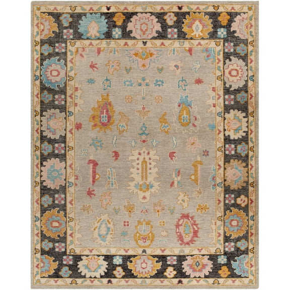 Hauteloom Dalupaon Wool Living Room, Bedroom Area Rug - Traditional - Black, Light Blue, Dark Pink - 2' x 3'