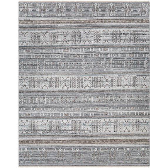Hauteloom Danny Recycled Material Living Room, Bedroom Area Rug - Southwestern - White, Black, Silver Gray - 2' x 3'