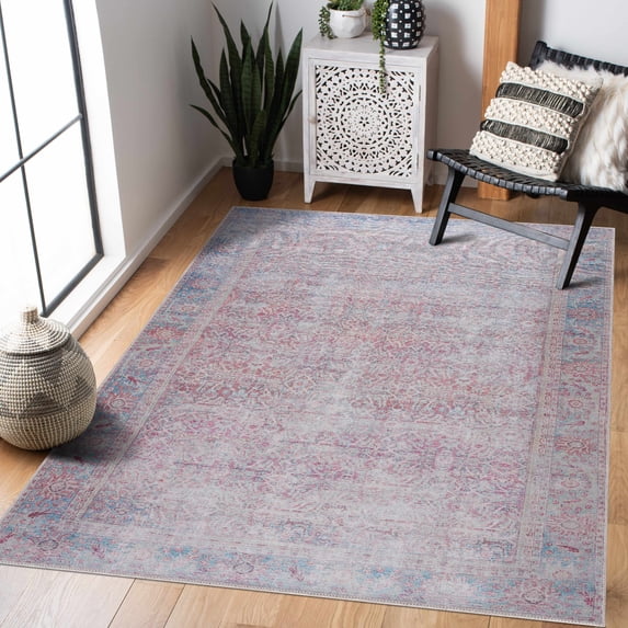 Hauteloom Dare Living Room, Bedroom Machine Washable Area Rug - Traditional - Light Blue, Cream, Off White - 6'7" x 9'