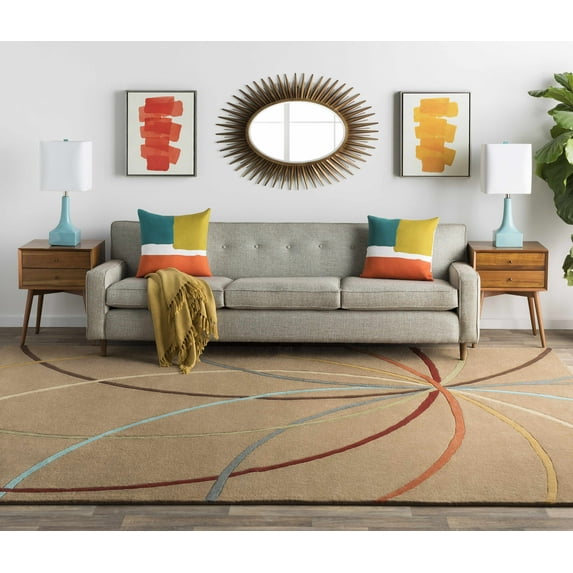 Hauteloom Davison Wool Living Room, Bedroom Area Rug - Modern - Brown, Blue, Red - 2' x 3'
