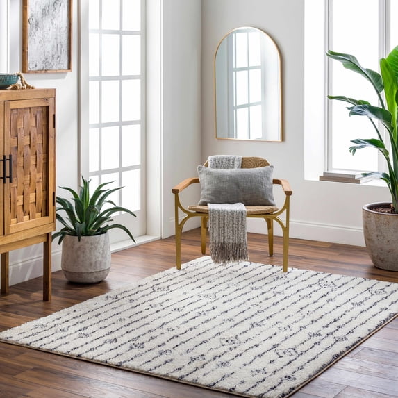 Hauteloom Demi Living Room, Bedroom Machine Washable Area Rug - High Pile - Beige, Gray - 5'3" x 7'