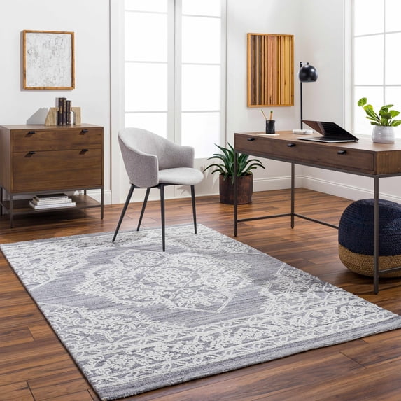 Hauteloom Denae Recycled Material Living Room, Bedroom Area Rug - Traditional - White, Gray - 2' x 3'