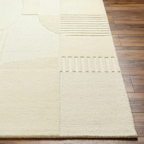 Hauteloom Denis Wool Living Room, Bedroom Area Rug - Contemporary - Light Peach, Lambswool, Sand - 2' x 3'