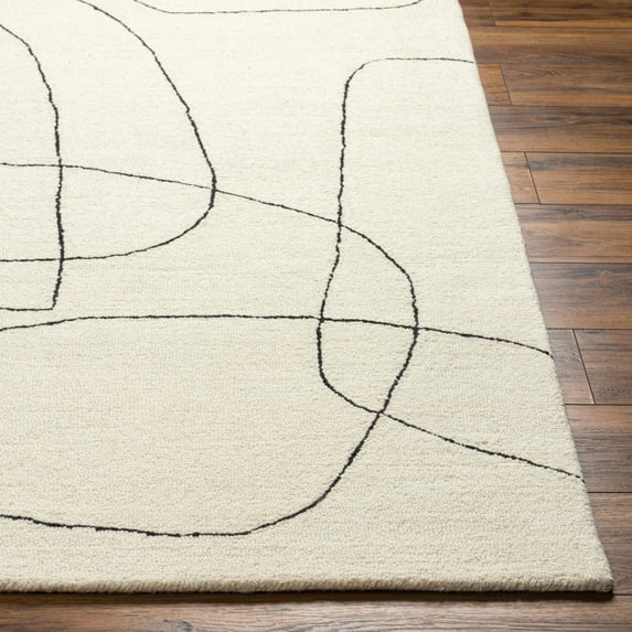 Hauteloom Deniz Wool Living Room, Bedroom Area Rug - Contemporary - Off White, Taupe, Nickel - 18" Sample
