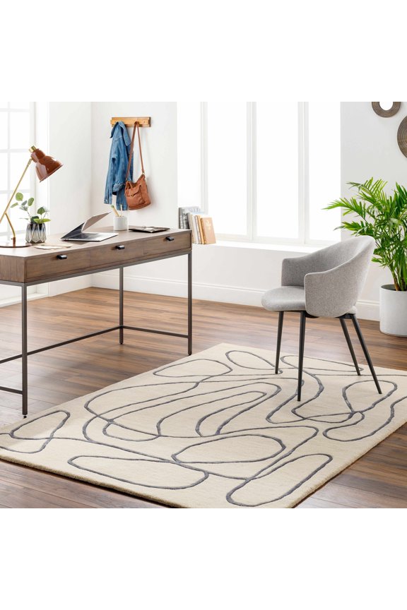 Derek Wool Living Room, Bedroom Area Rug - Contemporary - Light Peach, Dark Gray, Nickel - 2' x 3'