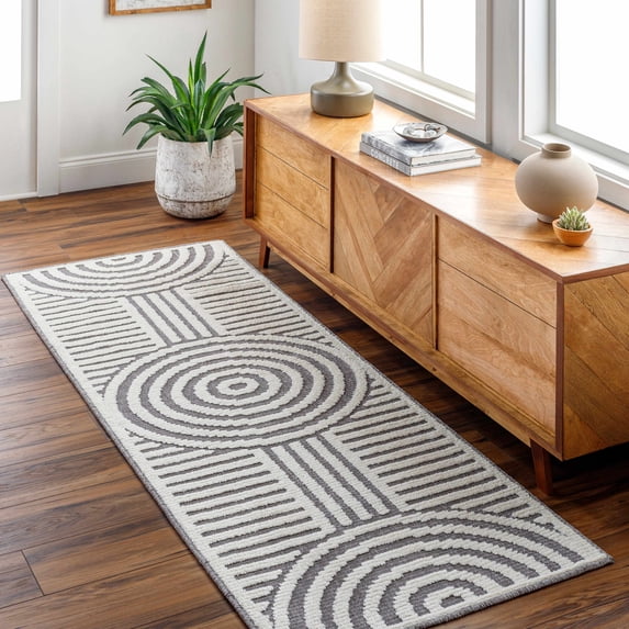 Hauteloom Deron Hallway, Kitchen Machine Washable Runner Rug - Gray - 2'7" x 7'2"