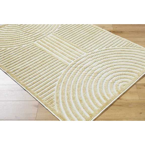 Hauteloom Deron Living Room, Bedroom Machine Washable Area Rug - Contemporary - Beige, Off White, Light Beige - 5' x 7'2"