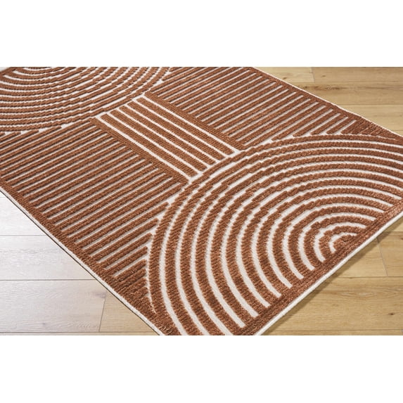 Hauteloom Deron Living Room, Bedroom Machine Washable Area Rug - Contemporary - Brown, White - 2' x 2'10"