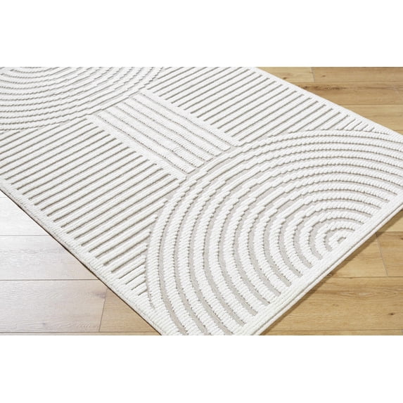 Hauteloom Deron Living Room, Bedroom Machine Washable Area Rug - Contemporary - Off White, Light Gray - 7'10" x 10'1"