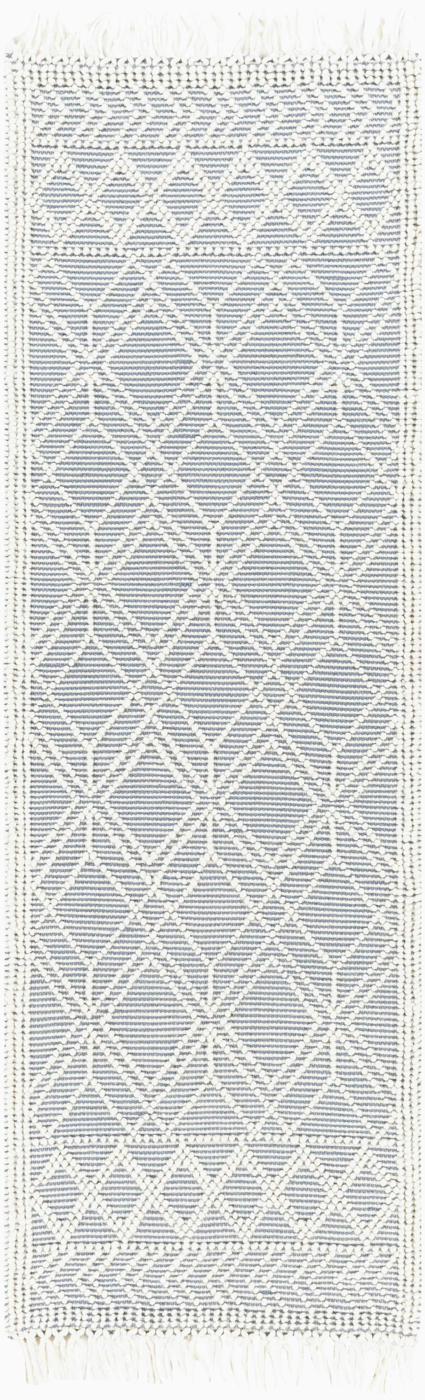 Handmade Ivory and Denim Cotton Wool Runner Rug 2'6" x 8'