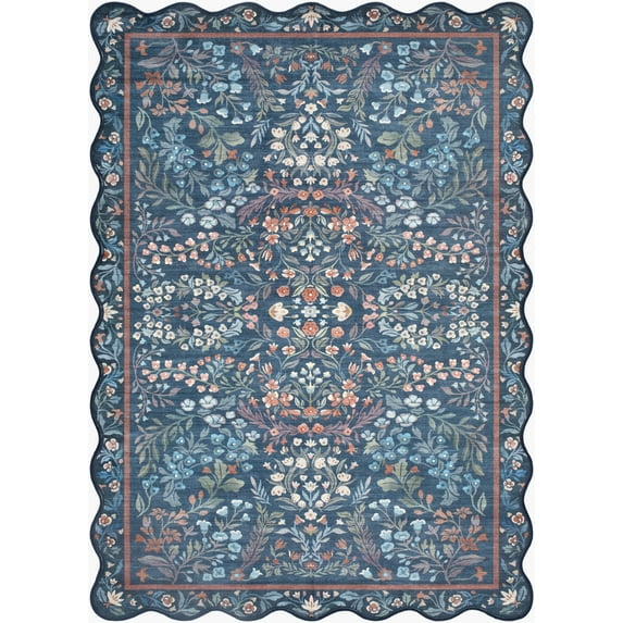 Hauteloom Dervla Hallway, Kitchen Machine Washable Runner Rug - Contemporary - Slate Blue, Coral, Sage - 2'6" x 8'