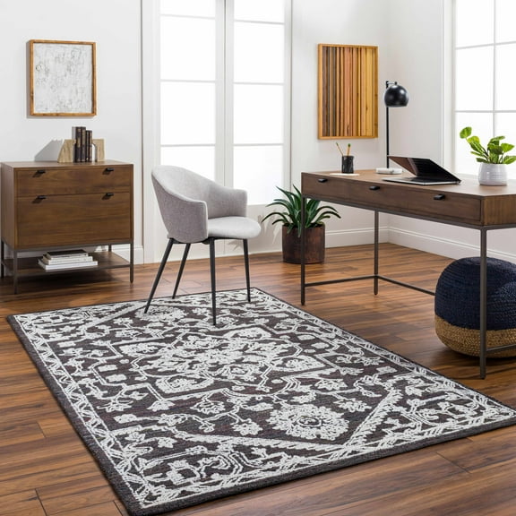 Hauteloom Derya Recycled Material Living Room, Bedroom Area Rug - Traditional - White, Charcoal - 2' x 3'