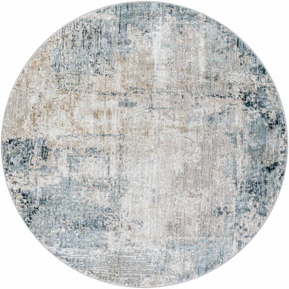 Hauteloom Devonport Living Room, Bedroom Area Rug - Modern Abstract Carpet - Gray, Brown, Blue - 6'7" - Round