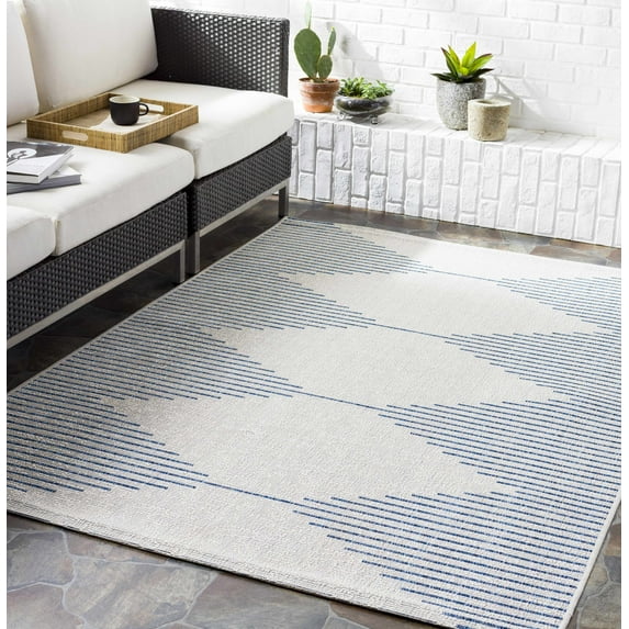 Hauteloom Dfafs Living Room, Bedroom Patio Outdoor Area Rug - Modern - Blue, Ivory - 5'3" x 7'7"