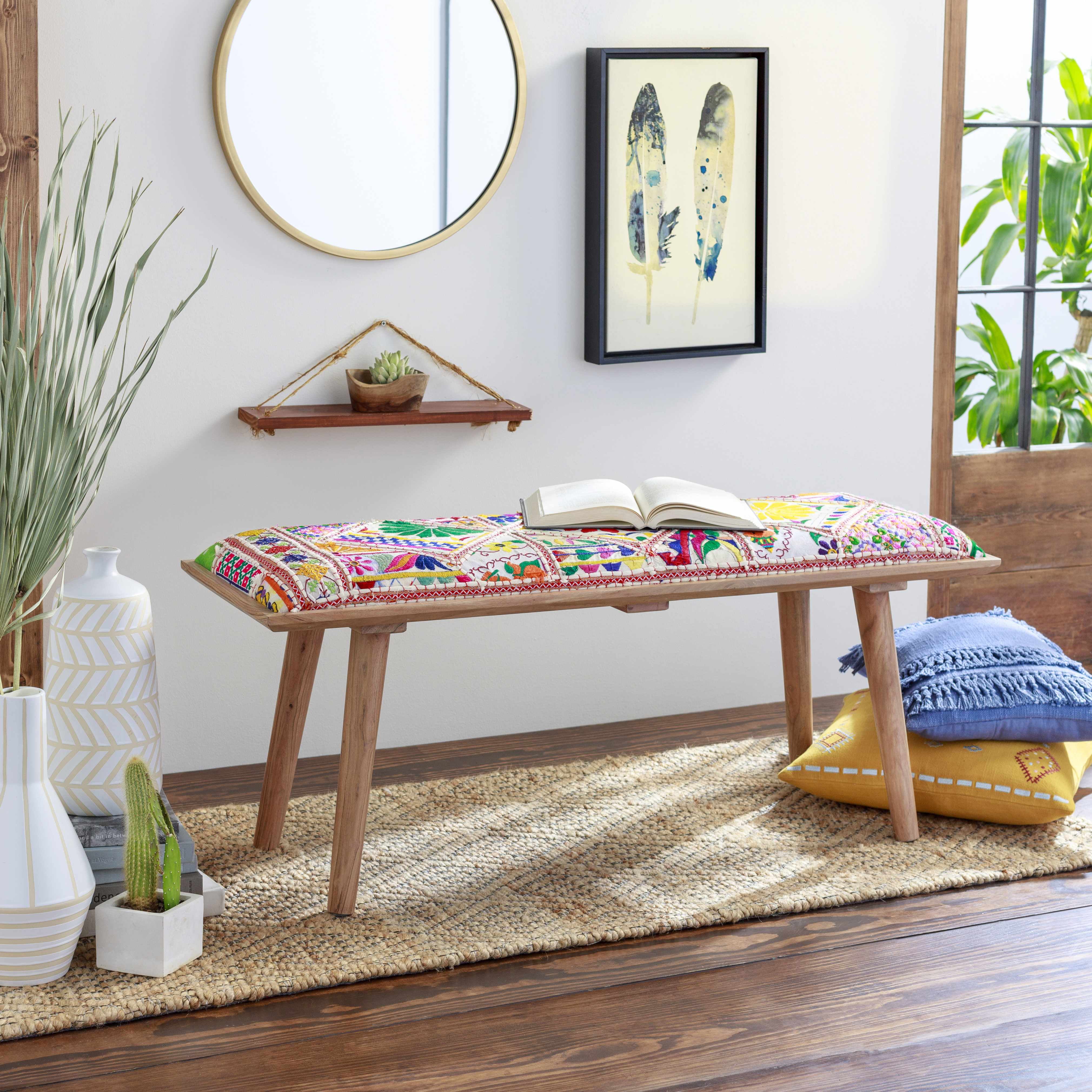 Hauteloom Dilkon Upholstered Entryway Bedroom Bench Patchwork