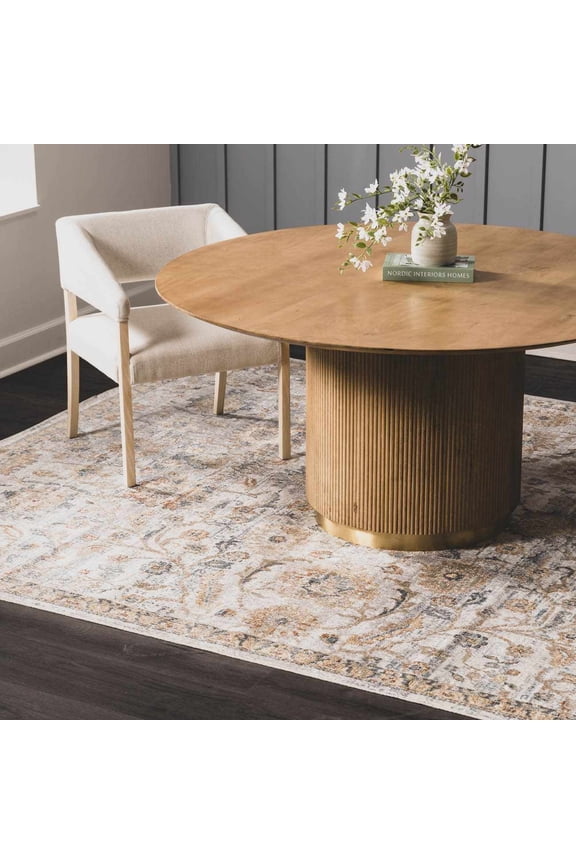 Dion Boho Oriental Damask Area Rug -Traditional Floral Carpet for Living Room, Bedroom, Dining Room - Machine Washable - Stain Resistant - Pale Blue, Mustard, Yellow - 2'3" x 3'9"