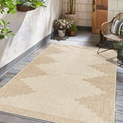 Hauteloom Djugun Outdoor Area Rug - Outside Porch Patio Rug Carpet - No Pile Rug - Waterproof Rug - Geometric - Brown, Cream, Beige - 53 x 77