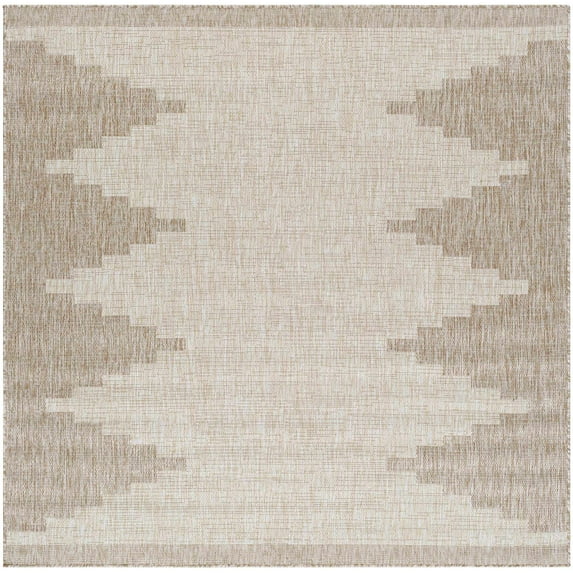 Hauteloom Djugun Outdoor Area Rug - Outside Porch Patio Rug Carpet - No Pile Rug - Waterproof Rug - Geometric - Brown, Cream, Beige - 6'7" Square