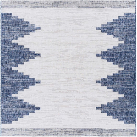 Hauteloom Djugun Outdoor Area Rug - Outside Porch Patio Rug Carpet - Waterproof Rug - Geometric - Blue, Gray, Cream, Beige - 7'10" Square