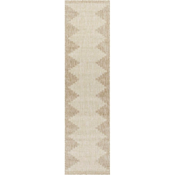 Hauteloom Djugun Outdoor Runner Rug - Outside Porch Patio Rug Carpet - No Pile Rug - Waterproof Rug - Geometric - Brown, Cream, Beige - 2'7" x 10'