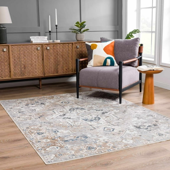 Hauteloom Dobry Boho Oriental Medallion Oversized Area Rug - Traditional Floral Carpet for Living Room, Bedroom, Dining Room - Machine Washable - Ivory, Blue, Peach - 9'2" x 12' (9x12 Area Rug)