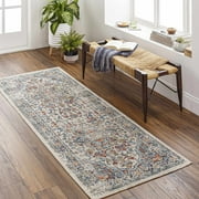 Hauteloom Dorval Outdoor Runner Rug - Outsite Porch Patio Runner Rug Carpet - Oriental Medallion Waterproof Rug - Blue, Cream, Orange - 2'7" x 7'3"