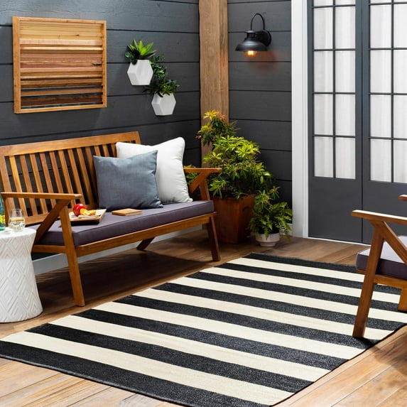 Hauteloom Douds Recycled Material Living Room, Bedroom Area Rug - Indoor/ - Black, Beige - 5' x 8'