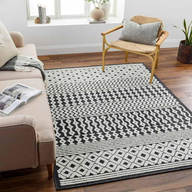 Hauteloom Drago Living Room, Bedroom Machine Washable Area Rug - Bohemian Modern Farmhouse - Moroccan Transitional - Black, White, Gray - 3'3" x 5'