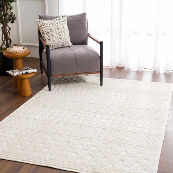 Hauteloom Drago Living Room, Bedroom Machine Washable Area Rug - Bohemian Modern Farmhouse - Moroccan Transitional - Ivory, Cream, White, Off White - 2' x 2'10"