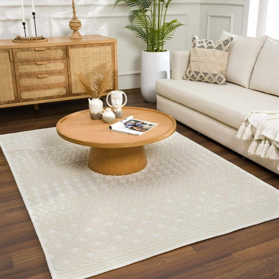 Hauteloom Drago Living Room, Bedroom Machine Washable Area Rug - Bohemian Modern Farmhouse - Moroccan Transitional - Ivory, Cream, White, Off White - 7'10" x 10'1"