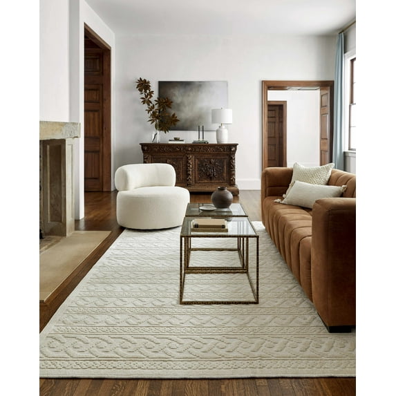 Hauteloom Drago Living Room, Bedroom Machine Washable Area Rug - Bohemian Modern Farmhouse - Moroccan Transitional - White, Light Cream, Off White - 2' x 2'10"