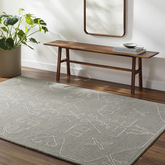 Hauteloom Duard Wool Living Room, Bedroom Area Rug - Gray - 2' x 3'