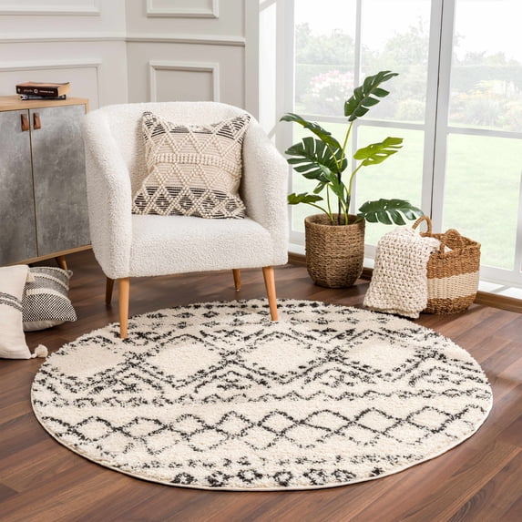 Hauteloom Duncans Living Room, Bedroom Area Rug - Farmhouse - Plush Pile - Beige,Charcoal,Gray - 7'10" Round