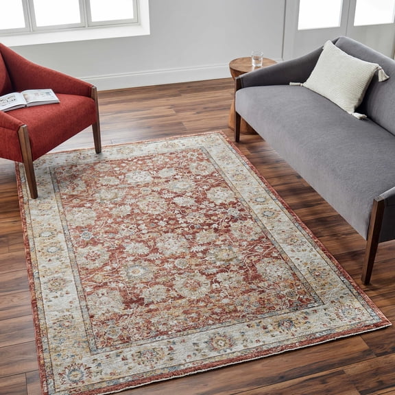 Hauteloom Duong Living Room, Bedroom Area Rug - Oushak Style Bordered Oriental Floral Colorful Carpet - Green, Beige, Red, Yellow - 2' x 3'
