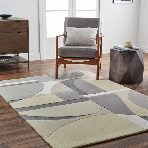 Hauteloom Duru Wool Living Room, Bedroom Area Rug - Contemporary - Mocha, Taupe, Rose Cream - 5' x 7'6"