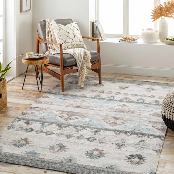 Hauteloom Duyen Recycled Material Living Room, Bedroom Area Rug - Blue, White, Black - 5' x 7'6"