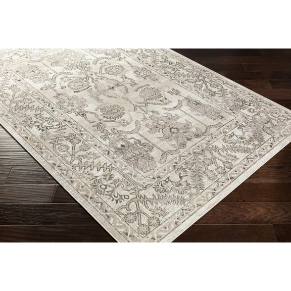 Hauteloom Eckelson Living Room, Bedroom Area Rug - Traditional - Black, Light Slate, Tan - 5'3" x 7'7"