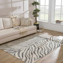 Hauteloom Ecorse Animal Zebra Print Living Room Bedroom Dining Room Area Rug - Distressed Faded Style - Cream, Black, White, Beige, Gray - 5'3" x 7'3"