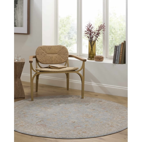 Hauteloom Floravine Living Room, Bedroom Area Rug - Gray, Yellow - 5'3"-Round