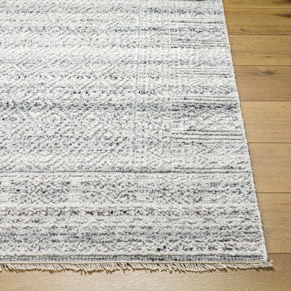 Hauteloom Eldad Recycled Material Living Room, Bedroom Area Rug - White, Black, Silver - 2' x 3'
