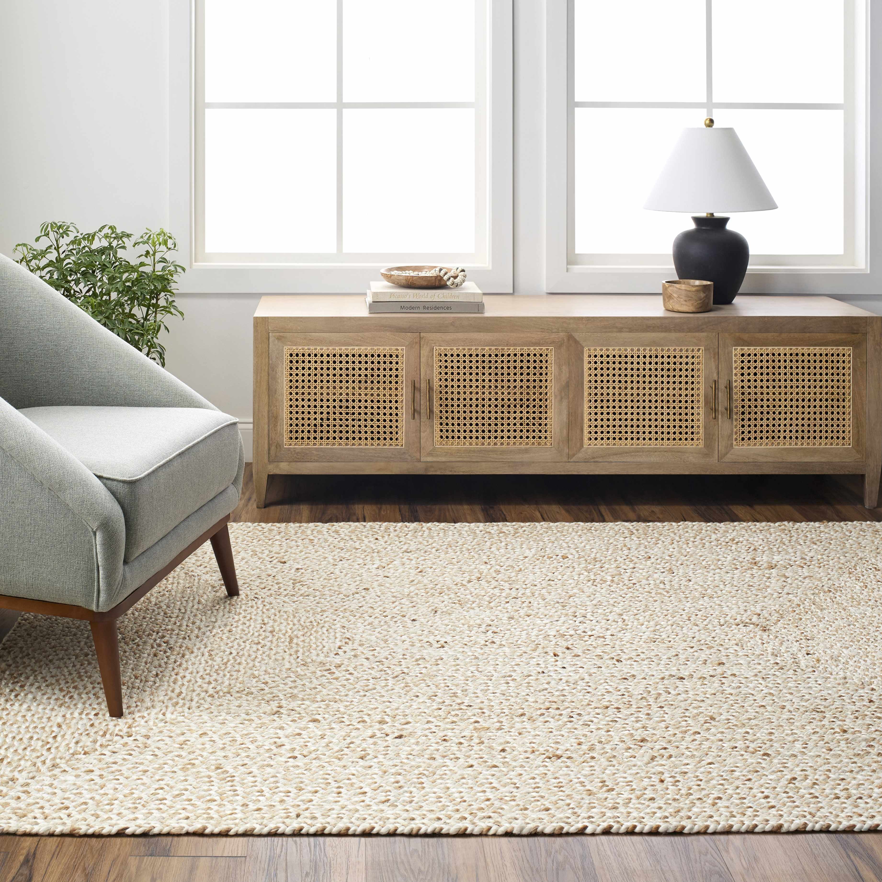 Hauteloom Elkie Jute Living Room, Bedroom Area Rug - Farmhouse - Bone - 9' x 12'