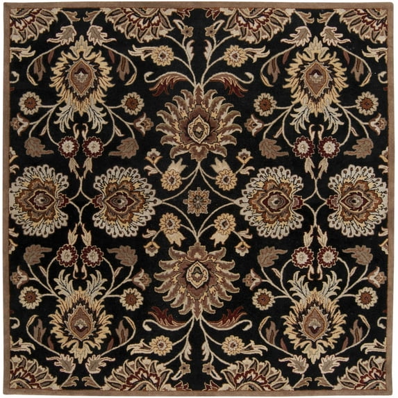 Hauteloom Elkins Wool Living Room, Bedroom Farmhouse Area Rug - Traditional Floral Carpet - Bohemian Paisley Vibe - Black, Purple, Brown - 6' Square