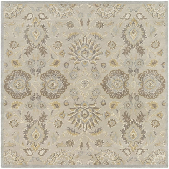 Hauteloom Elkins Wool Living Room, Bedroom Farmhouse Area Rug - Traditional Floral Carpet - Bohemian Paisley Vibe - Brown, Beige, Cream, Ivory, Gray - 4' Square