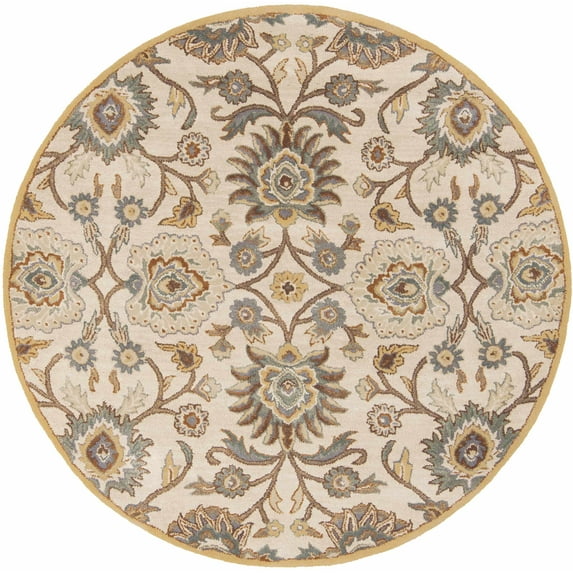 Hauteloom Elkins Wool Living Room, Bedroom Farmhouse Area Rug - Traditional Floral Carpet - Bohemian Paisley Vibe - Brown, Cream, Beige, Orange, Gray - 4' Round